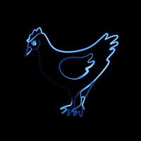 Illustration of chicken with neon effect. vector