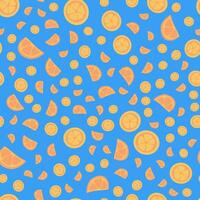 Pattern with orange slices on a blue background. vector