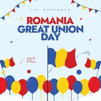 Romanian unification day banner with its flags, balloons in flag colours vector