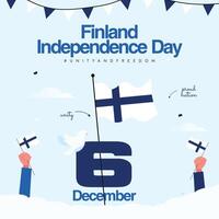 6th December Independence day of Finland celebration banner with its flags, hands holding flags vector