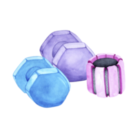 Watercolor illustration of a weight and dumbbells. The drawing is done by hand. Elements on a transparent background. Image of objects for stickers, scrapbooking, posters, prints png