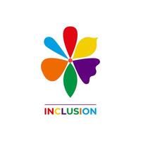 Inclusion logo concept. Diversity and inclusivity. Flower with different petals. Icon, logotype. Background with text inscription vector