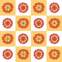 70s groovy checkered seamless pattern. Retro chessboard floral ornament. Psychedelic daisy, chamomile. Flower power. Geometric botanical background, wallpaper, digital paper. Good vibes only. . vector
