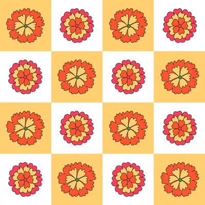 70s groovy checkered seamless pattern. Retro chessboard floral ornament. Psychedelic daisy, chamomile. Flower power. Geometric botanical background, wallpaper, digital paper. Good vibes only. .