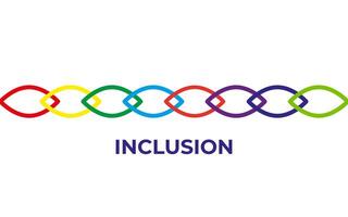 Inclusion abstract concept. Continuous chain. Diversity and inclusivity. Logo idea. Background with text inscription. vector