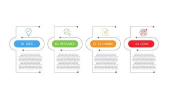 Business infographics template. 4-step design option. Workflow chart data on a white background. For presentation, process diagrams, business strategy elements illustration. vector