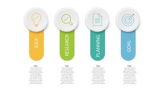 Business infographics template. 4-step design option. Workflow chart data on a white background. For presentation, process diagrams, business strategy elements illustration. vector