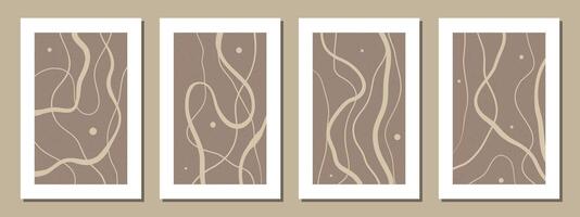 Set of stylish templates with organic abstract shapes and lines in nude colors. Pastel background in minimalist style. vector
