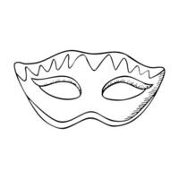 Purim Mardi Gras masquerade mask in Venetian style for carnival hand drawn black and white illustration. Simple ink drawing for coloring pages and books vector