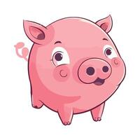 Cute piglet cartoon illustration, cheerful and smiling icon isolated vector