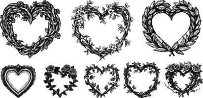 Ornate vintage heart and rose frame with laurel wreath and floral border in Victorian style. vector