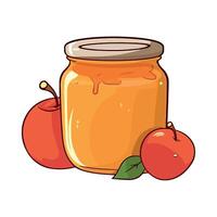 picked ripe apples in organic honey jar vector