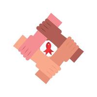 aids day hands and ribbon illustration vector