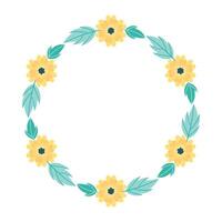 Round flower frame. Round frame with flowers around the perimeter. Delicate yellow flowers. illustration. vector