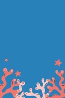 Rectangular sea frame with corals at the bottom. Red corals and blue background. For postcards and posters. illustration. vector