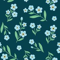 Seamless pattern with Forget me not Flower on dark background. Plant ornament for fabric, background, wallpaper. illustration. vector