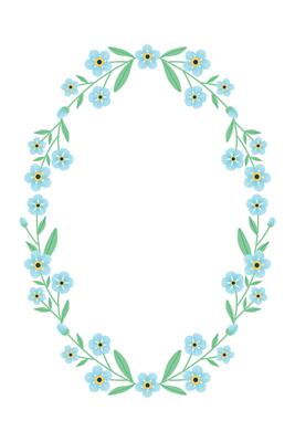 Forget me not flower oval frame. Oval frame with flowers around the perimeter. Delicate blue flowers. illustration.