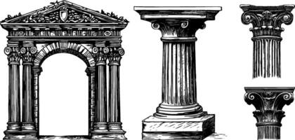 Set of Antique Arch, Pilaster, Columns and Pillars in Greek and Roman Architecture. vector