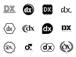 DX logo company template. Letter d and x logotype. Set different classic serif lettering and modern bold text with design elements. Initial font typography. vector