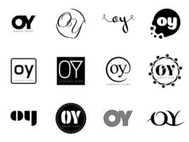 OY logo company template. Letter o and y logotype. Set different classic serif lettering and modern bold text with design elements. Initial font typography. vector