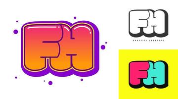 FH logo design for festival or party. Initial letter f and h in graffiti style. Creative modern lettering company name of font typography. Kids trendy logotype or identity. vector