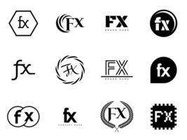 FX logo company template. Letter f and x logotype. Set different classic serif lettering and modern bold text with design elements. Initial font typography. vector
