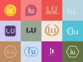 LU logo company template. Letter l and u logotype. Set different classic serif lettering and modern bold text with design elements. Initial font typography. vector