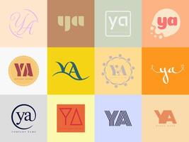 YA logo company template. Letter y and a logotype. Set different classic serif lettering and modern bold text with design elements. Initial font typography. vector