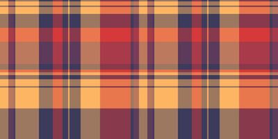 Silk pattern check, line texture plaid textile. Classic tartan fabric background seamless in orange and red colors. vector