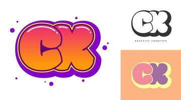 CX logo design for festival or party. Initial letter c and x in graffiti style. Creative modern lettering company name of font typography. Kids trendy logotype or identity. vector