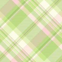 Diagonal seamless check pattern, handmade textile tartan. Gentle plaid texture background fabric in light and green colors. vector