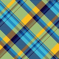 Individuality tartan texture background, november pattern check textile. Craft seamless fabric plaid in cyan and amber colors. vector