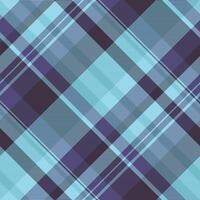 Sensual check texture, expensive tartan fabric plaid. Checkered background textile pattern seamless in cyan and indigo colors. vector