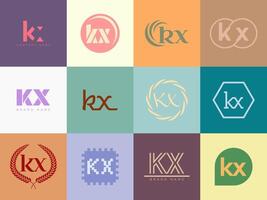 KX logo company template. Letter k and x logotype. Set different classic serif lettering and modern bold text with design elements. Initial font typography. vector