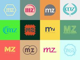 MZ logo company template. Letter m and z logotype. Set different classic serif lettering and modern bold text with design elements. Initial font typography. vector