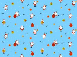 Christmas seamless pattern with Santa Claus and gifts. Funny winter background for wrapping paper, greeting card, New Year web page or landing. vector