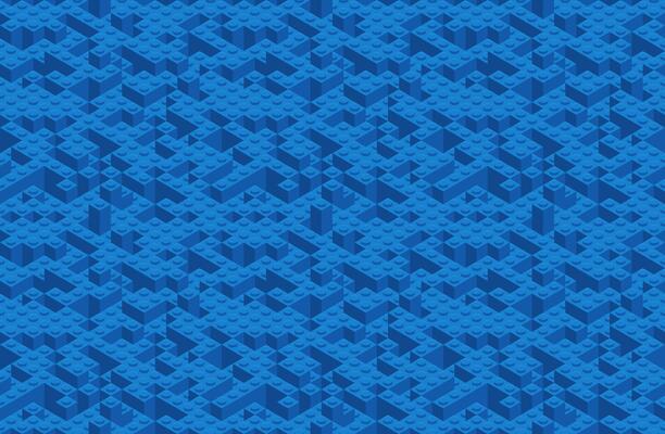Plastic constructor game seamless pattern. toy brick texture background. Perspective flat design for paper or fabric print.