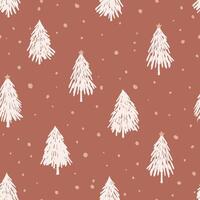 Hand drawn abstract Christmas trees seamless pattern. Simple holidays design in pastel red colors vector