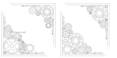 Business concept background with doodle sketch-style hand-drawn cogwheel gears, colorful frame, corner, and border emphasizing teamwork and progress. vector