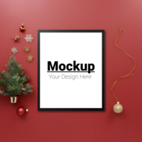 Cozy Frame Layout with Christmas Ornaments and Red Backdrop psd