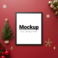 Festive Frame Layout with Red Background and Christmas Touches psd