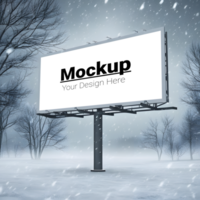 Rustic Billboard Layout with Snowy Field Backdrop psd