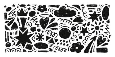 Hand drawn set of charcoal abstract shapes. collection of contemporary texture figure in doodle style. Design elements perfect for banner, print, stickers, decor vector