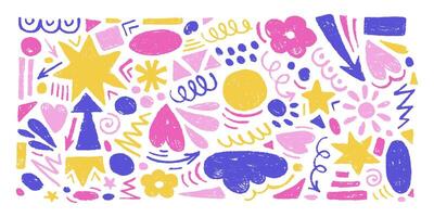 Hand drawn set of charcoal abstract shapes. collection of contemporary texture figure in doodle style. Design elements perfect for banner, print, stickers, decor vector