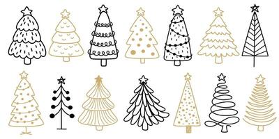 Christmas tree line art. Abstract linear New Year illustration. Abstract doodle drawing woods. Hand draw illustration isolated vector