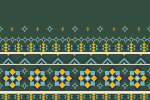 A geometric pattern of squares and stars in green background and vintage style. Boho Flower motifs vector