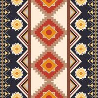 Geometric Tribal Motifs Pattern in Warm, Earthy Colors for Ethnic Design in in Red, Yellow, and Black vector