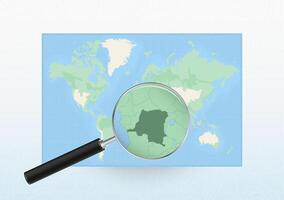 Map of the World with a magnifying glass aimed at DR Congo, searching DR Congo with loupe. vector