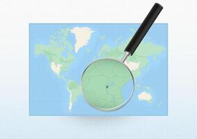 Map of the World with a magnifying glass aimed at Burundi, searching Burundi with loupe. vector