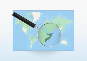 Map of the World with a magnifying glass aimed at Somalia, searching Somalia with loupe. vector